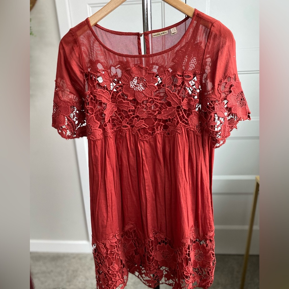 Anthropologie Holding Horses burnt orange lace dress SZ 4P